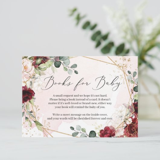 ラッシュバーガンディーフラワーローズゴールドジオメトリックベビー本 エンクロージャーカード (スタンド正面)