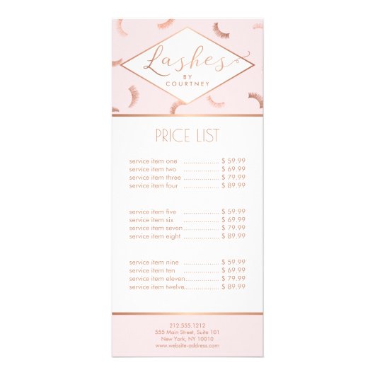 ラッシュパターンのラッシュの多くのサロンピンク/バラ金ゴールド ラックカード (正面)