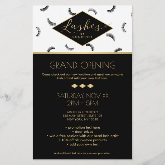 ラッシュパターンのラッシュサロン白/黒/金ゴールド チラシ (正面)