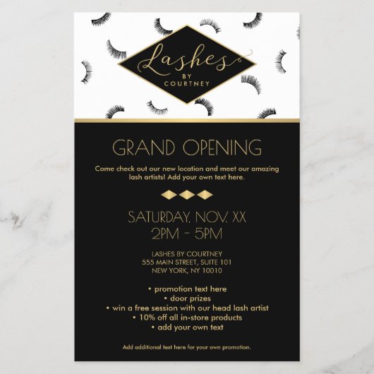 ラッシュパターンのラッシュサロン白/黒/金ゴールド チラシ (正面)