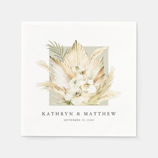 ラッシュパンパスグラスクラスボホ結婚のナプキン スタンダードカクテルナプキン (正面)