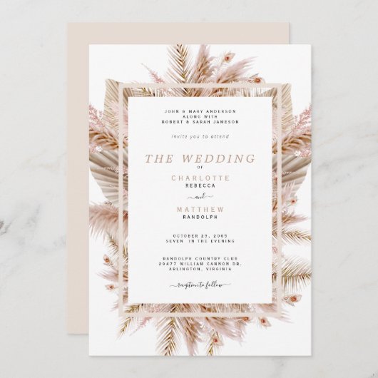 ラッシュパンパス ベージュ 両家の親 ウェディングII 招待状 (正面/裏面)