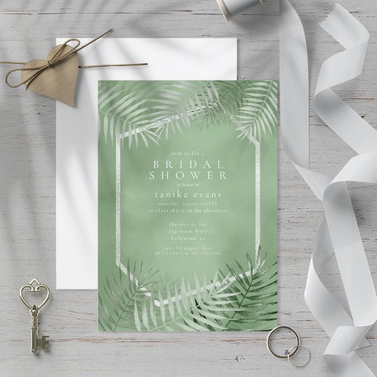 ラッシュパームリーフブライダルシャワーモスグリーンID956