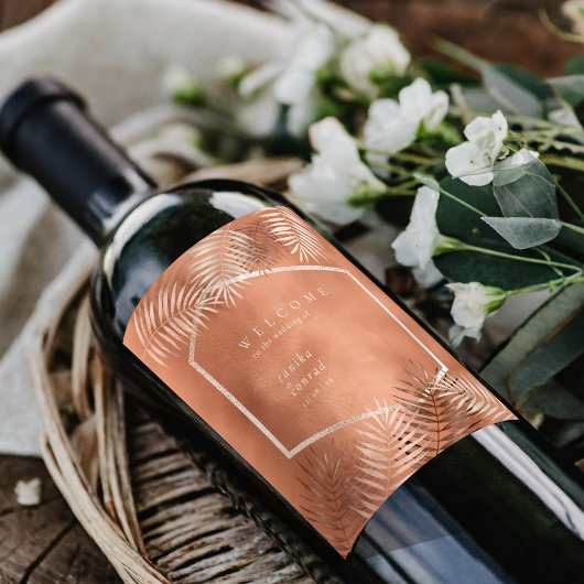 ラッシュパーム結婚リーフズウェルカムテラコッタID956 ワインラベル