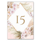 ラッシュピンクとゴールドの水彩花イラスト テーブルナンバー (裏面)