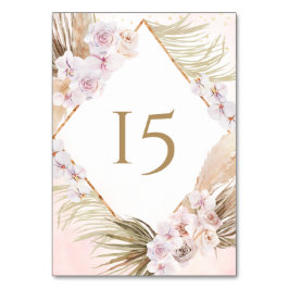 ラッシュピンクとゴールドの水彩花イラスト テーブルナンバー