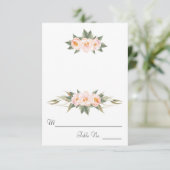 ラッシュピンクの芍薬の花束付き席札 招待状 (スタンド正面)