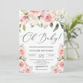 ラッシュピンクの花びらが咲き乱れるボヘミアンコレグラフィー オー ベイビー 招待状 (スタンド正面)
