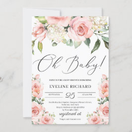 ラッシュピンクの花びらが咲き乱れるボヘミアンコレグラフィー オー ベイビー 招待状