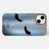 ラッシュブフェイクラックグリッターダイヤモンドバラ金ゴールド、ブルー Case-Mate iPhoneケース (裏面 (横))