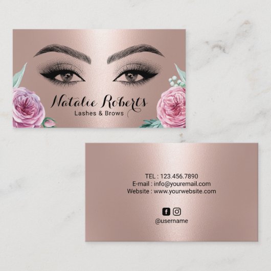 ラッシュブラウズ化粧アーティストバラ金ゴールドフローラサロン 名刺 (正面/裏面)