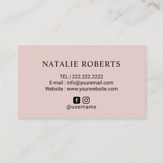 ラッシュブラウズ化粧アーティスト赤面ピンクタイポグラフィ 名刺 (裏面)