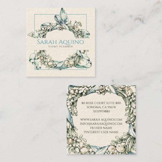 ラッシュブルーフォーマルグリーンリースイベントプランナー スクエア名刺 (正面/裏面)