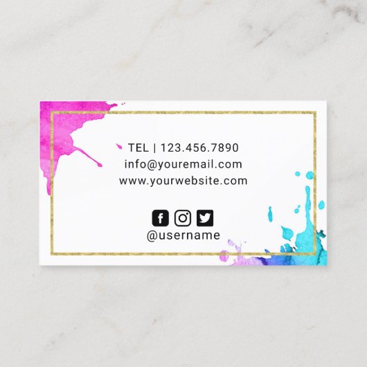 ラッシュブロウズメイクアップアーティストウォーターカラー美しいサロン 名刺 (裏面)