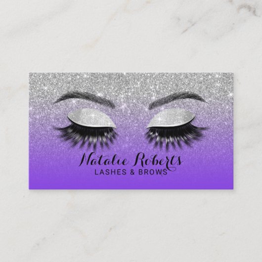 ラッシュブロウズメイクアップアーティストパープル&シルバーグリッター 名刺 (正面)