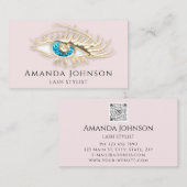 ラッシュブロウメイクアップロゴブルーアイズQrCodeピンク金ゴールド 名刺 (正面/裏面)