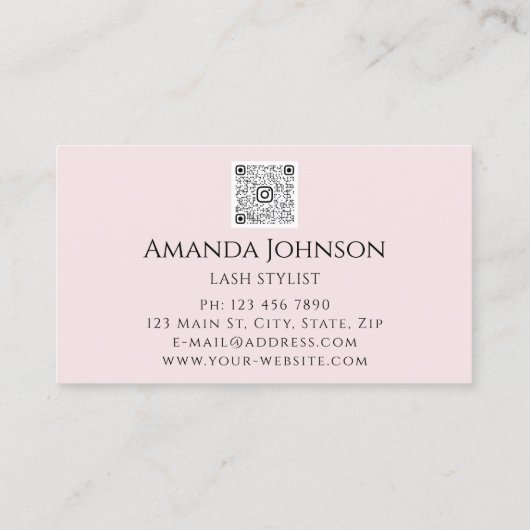 ラッシュブロウメイクアップロゴブルーアイズQrCodeピンク金ゴールド 名刺 (裏面)