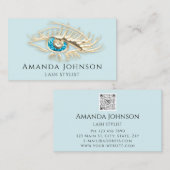 ラッシュブロウメイクアップロゴブルーアイQrコードピンクブルー 名刺 (正面/裏面)