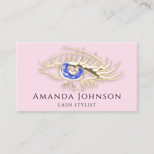 ラッシュブロウメイクアップロゴブルーアイQrコードピンク金ゴールド 名刺 (正面)