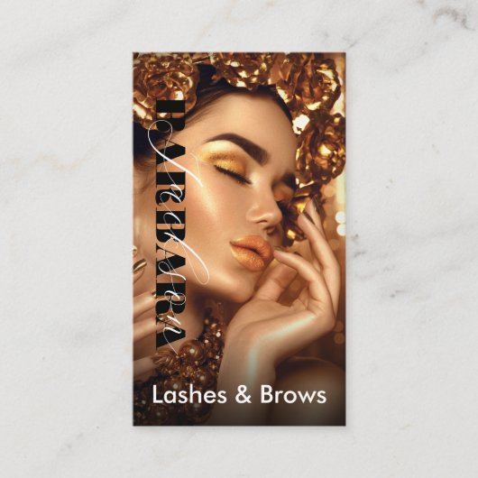 ラッシュブローズメイクアップアーティスト赤面金ゴールド美しいサロン 名刺 (正面)