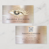 ラッシュブローズメイクアップロゴブラックアイズQrCodeバラ金ゴールド 名刺 (正面/裏面)