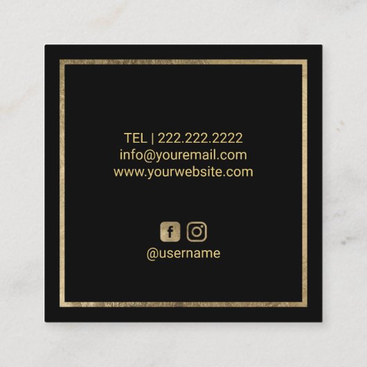 ラッシュブローズ美しいサロンブラック&金ゴールドボタニカル スクエア名刺 (裏面)