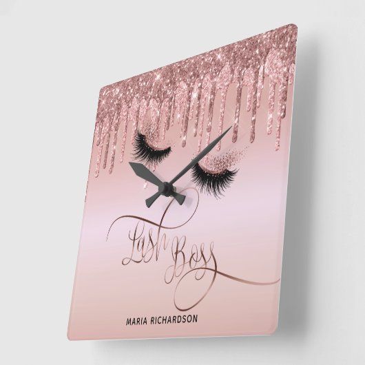 ラッシュボス化粧眉目点垂れ金ゴールド スクエア壁時計 (傾斜)