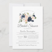 ラッシュマグノリアフローラネイビーブルーピンクブライダルシャワー 招待状 (正面)