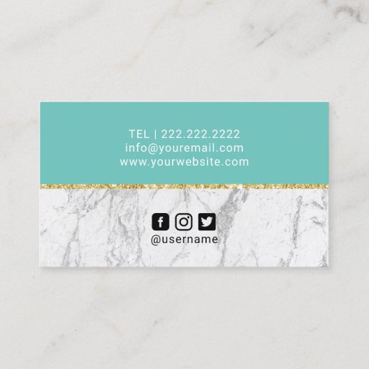 ラッシュメイクアップアーティストアイラッシュティール（緑がかった色）&ホワイトマーブル 名刺 (裏面)