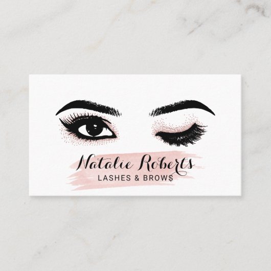ラッシュメイクアップアーティストウィンクアイ赤面ピンクサロン 名刺 (正面)