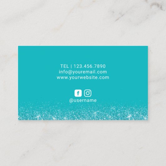 ラッシュメイクアップアーティストグラムグリッターまつ毛ティール（緑がかった色） 名刺 (裏面)