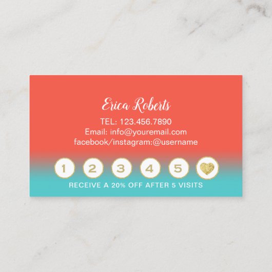 ラッシュメイクアップアーティストコーラル&ティール（緑がかった色）ロイヤリティ ロイヤリティカード (裏面)