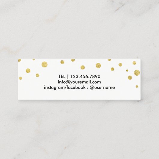 ラッシュメイクアップアーティストシック金ゴールド紙吹雪 スキニー名刺 (裏面)