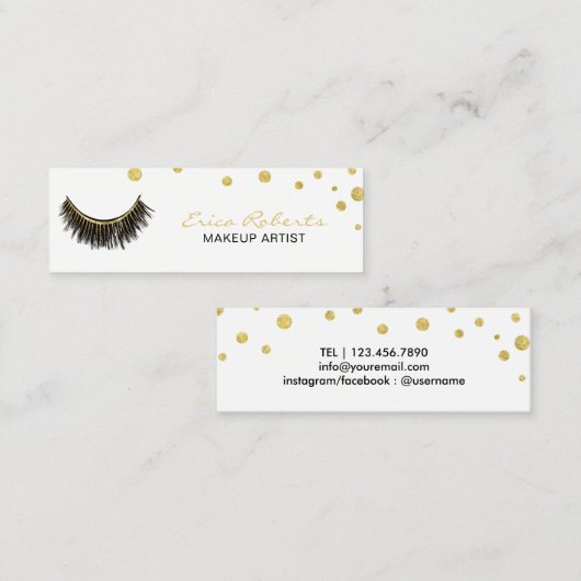 ラッシュメイクアップアーティストシック金ゴールド紙吹雪 スキニー名刺 (正面/裏面)