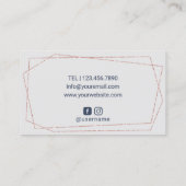 ラッシュメイクアップアーティストネイビーブルーラグジュアリーフローラサロン 名刺 (裏面)