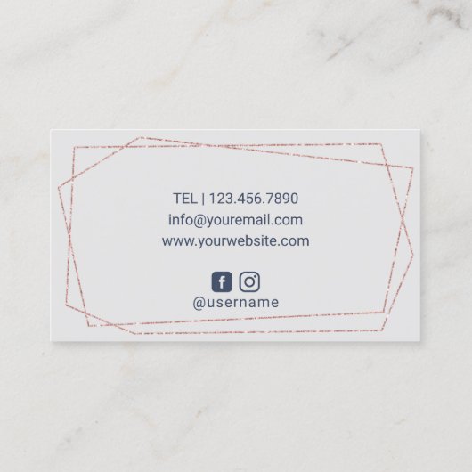 ラッシュメイクアップアーティストネイビーブルーラグジュアリーフローラサロン 名刺 (裏面)