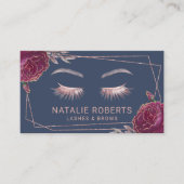 ラッシュメイクアップアーティストネイビーブルーラグジュアリーフローラサロン 名刺 (正面)