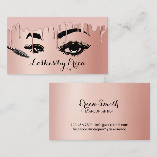 ラッシュメイクアップアーティストバラゴールドフォイル美しいサロン 名刺 (正面/裏面)