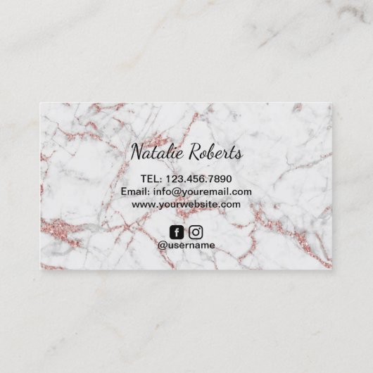 ラッシュメイクアップアーティストバラ金ゴールド大理石タイポグラフィ 名刺 (裏面)