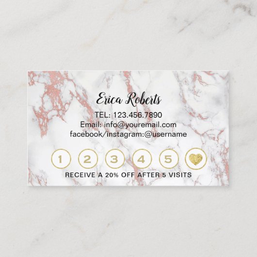 ラッシュメイクアップアーティストバラ金ゴールド大理石ロイヤリティ ロイヤリティカード (裏面)