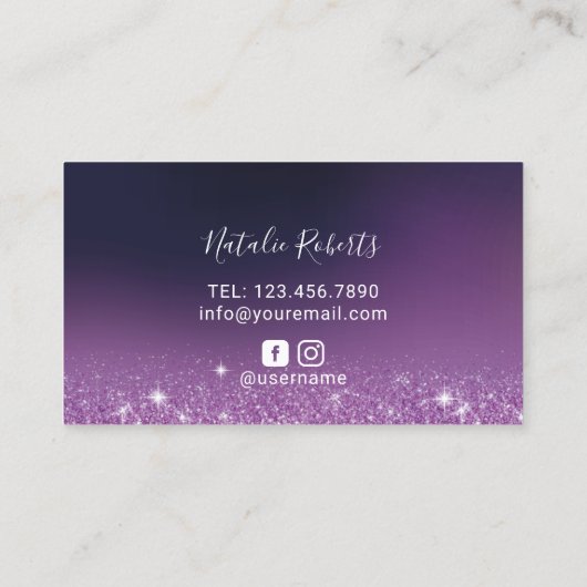 ラッシュメイクアップアーティストパープルグリッター美しいサロンB 名刺 (裏面)