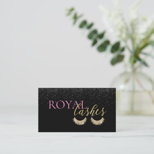 ラッシュメイクアップアーティストブラックモダングリッターサロン 名刺 (スタンド正面)