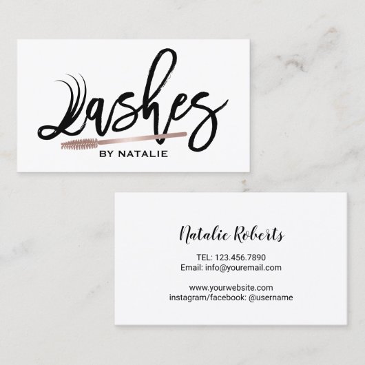 ラッシュメイクアップアーティストモダンまつ毛タイポグラフィ 名刺 (正面/裏面)