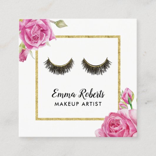 ラッシュメイクアップアーティストモダンフローラ美しいサロン スクエア名刺 (正面)