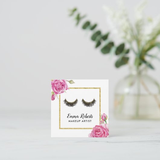 ラッシュメイクアップアーティストモダンフローラ美しいサロン スクエア名刺 (スタンド正面)