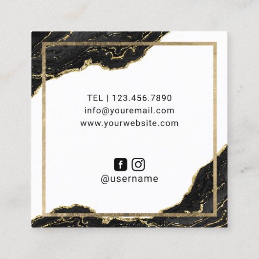 ラッシュメイクアップアーティストモダンブラック金ゴールドサロン スクエア名刺 (裏面)