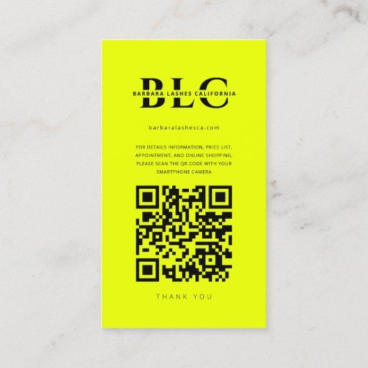 ラッシュメイクアップアーティスト美しいサロンネオンイエローIG 名刺 (裏面)