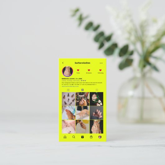 ラッシュメイクアップアーティスト美しいサロンネオンイエローIG 名刺 (スタンド正面)