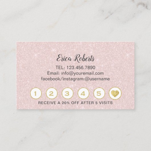 ラッシュメイクアップアーティスト赤面ピンクグリッターロイヤリティ ロイヤリティカード (裏面)