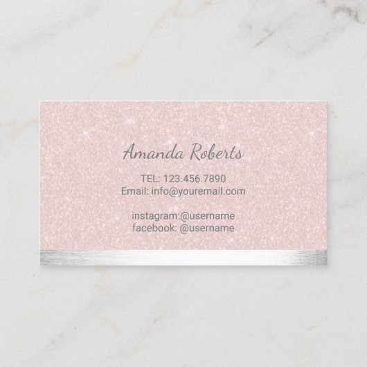 ラッシュメイクアップアーティスト赤面ピンク&シルバー 名刺 (裏面)